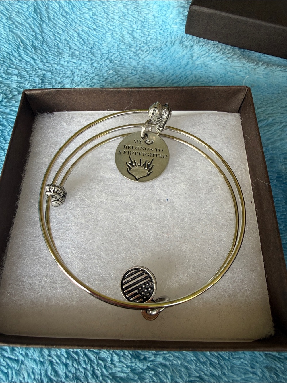 Double Bangle Bracelet with Firefighter Tribute Charm